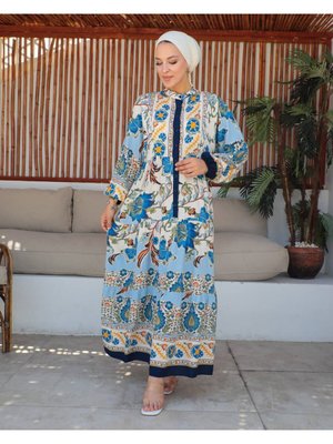 Alaçatı Viskon Yazlık Altı Sulu Elbise Lacivert