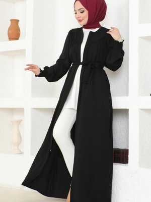 Siyah Fırfır Detaylı Medine İpeği Ferace Siyah Fırfır Detaylı Medine İpeği Ferace