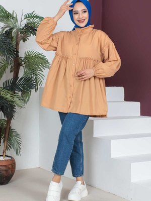 Camel Fırfır Detaylı Terikoton Gömlek
