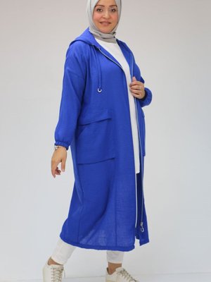 Saks Büyük Bedeni Keten Airobin Kapüşonlu Kap