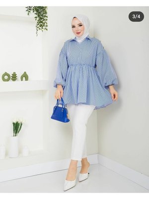 Çizgili Beli Lastikli Gömlek
