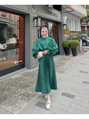 Saten Piliseli Yazlık Etek,