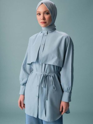 Rüzgarlıklı Coton Gömlek Sisli Mavi