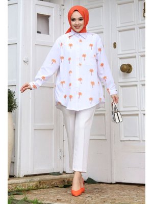 Turuncu Palmiye Desenli Tunik Turuncu Palmiye Desenli Tunik