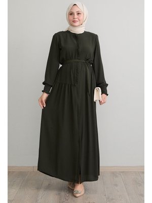 Fırfır Patlı Asimetrik Kesim Haki Ferace