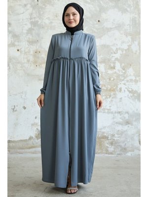 Arkadan Püskül Detay Büzgü Gri Ferace Arkadan Püskül Detay Büzgü Gri Ferace