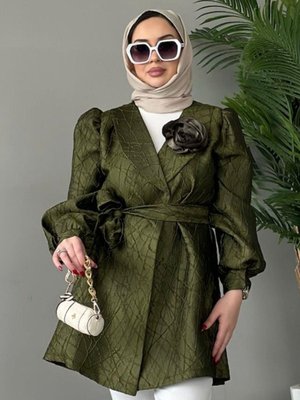 Gül Broş Ceket Yeşil