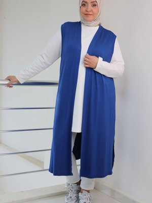 Büyük Beden Penye Giy Çık Yelek İndigo