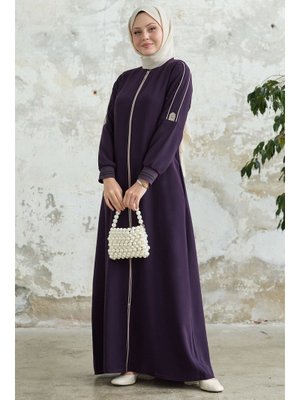 Kolu Yarım Biyeli Ribanalı Mürdüm Ferace