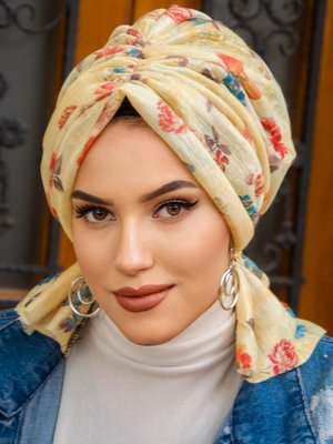 Sarı Desenli Tokalı Bone