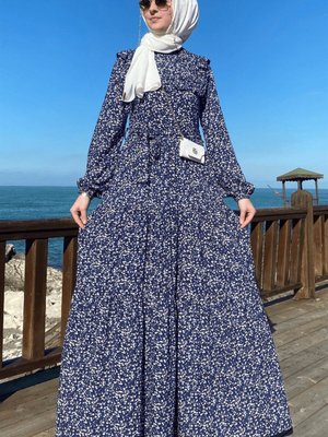 Berna Çiçekli Elbise Mavi Berna Çiçekli Elbise Mavi