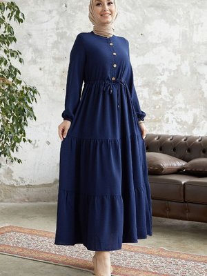 Pamela Düğmeli Ayrobin Elbise Lacivert