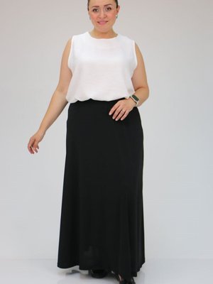Siyah Büyük Beden Penye Basic Uzun Etek