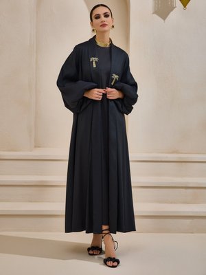 Siyah Taffeta Palm Abaya