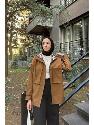 Taba Cep Detaylı Kısa Trençkot Taba Cep Detaylı Kısa Trençkot