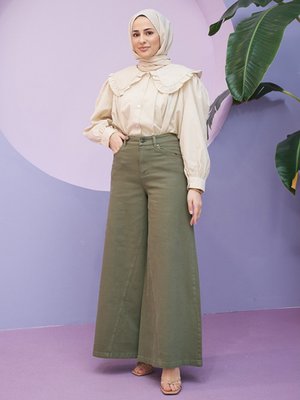 Haki Denim Pantolon Etek