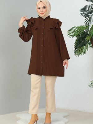 Omuz Fırfırlı Tunik Kahve