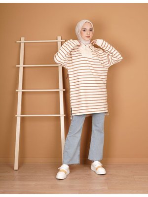 Yarım Fermuarlı Çizgili Sweat Yarım Fermuarlı Çizgili Sweat