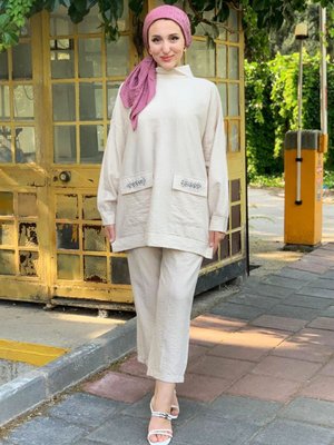 Bej Cepleri Taşlı İkili Takım Bej Cepleri Taşlı İkili Takım