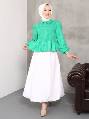 Yeşil Gipeli Kısa Bluz