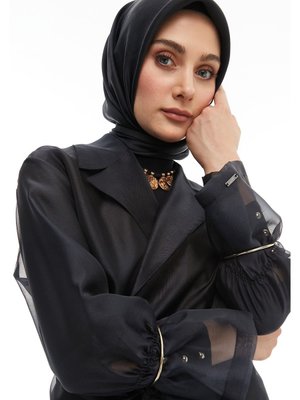 Siyah Organze Kuşaklı Ceket