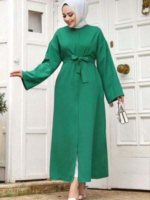 Yarasa Kol Beli Kuşaklı Ferace Zümrüt Yeşili