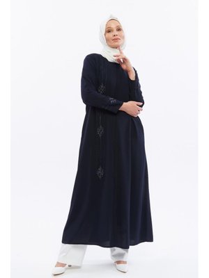 Lacivert Taşlı Büyük Beden Yazlık Ferace