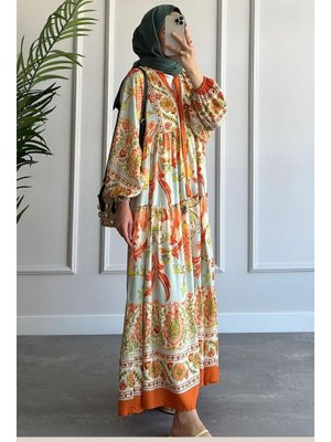 Desenli Pamuk Elbise Desen Büyük Beden Doğal Kumaştan