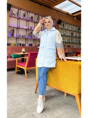 Ahenk Kapitone Cepli Kolsuz Yelek Buz Mavisi