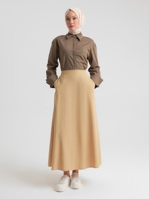 Arkası Lastikli Basic Etek Camel