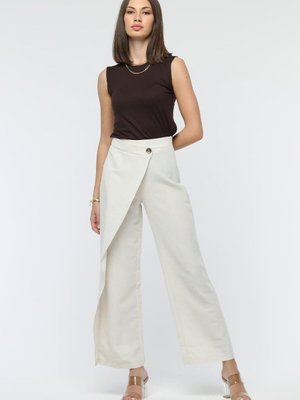Ekru Keten Yazlık Kruvaze Pantolon Ekru Keten Yazlık Kruvaze Pantolon