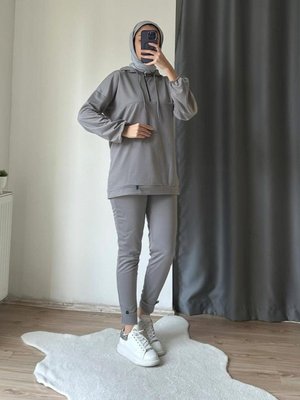Neon Fermuarlı Kapüşonlu Eşofman Takımı Gri Neon Fermuarlı Kapüşonlu Eşofman Takımı Gri