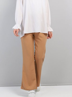 Beli Lastikli I?spanyol Paça Pantolon Taba Beli Lastikli I?spanyol Paça Pantolon Taba