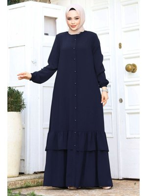 Lacivert Boydan Düğmeli Eteği Fırfırlı Ferace Lacivert Boydan Düğmeli Eteği Fırfırlı Ferace