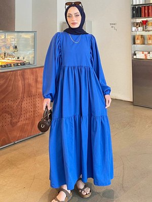 Balon Kol Katlı Yazlık Elbise Balon Kol Katlı Yazlık Elbise