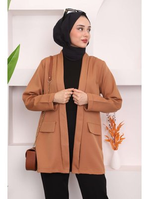 Camel Cep Kapaklı Krep Ceket