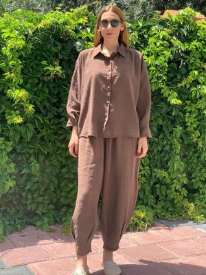 Kahve Tensel Kumaş Gömlekli Takım Kahve Tensel Kumaş Gömlekli Takım