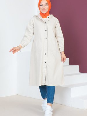 Kolları Çakımlı Kot Kap Bej