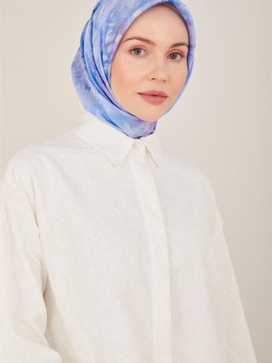 Brodeli Önü Kısa Arkası Uzun Gömlek Ekru