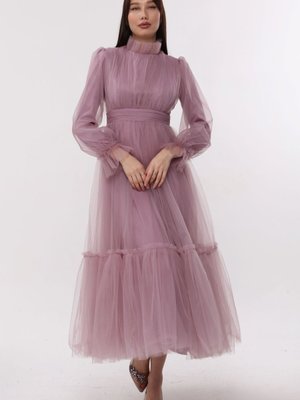 Hayal Tül Büzgü Detaylı Abiye Elbise
