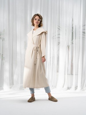Pamuklu Bağcıklı Trençkot Bej Bol Kalıp