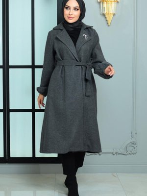 Broş Detaylı Kaşe Kaban Antrasit Broş Detaylı Kaşe Kaban Antrasit