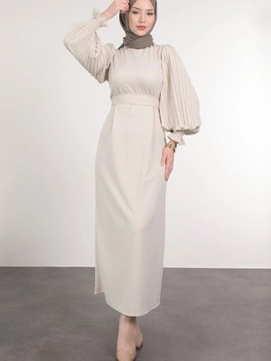 Kolları Balon Pilise Detaylı Elbise