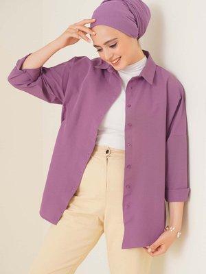 Oversize Basic Gömlek Koyu Lila Oversize Basic Gömlek Koyu Lila