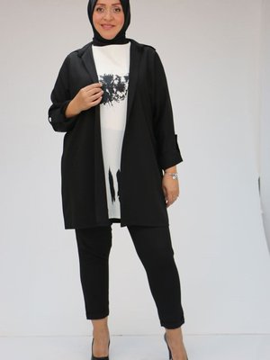 Siyah Büyük Beden Baskılı Ceket İçlik Takım Siyah Büyük Beden Baskılı Ceket İçlik Takım