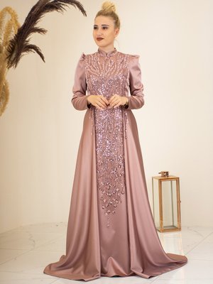 Gül Kurusu Damla Tesettür Abiye Elbise Gül Kurusu Damla Tesettür Abiye Elbise