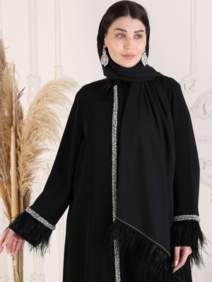 Ferace Dış Cansu Adrianna Krep Kumaşı Tüylü Giyim Ferace Dış Cansu Adrianna Krep Kumaşı Tüylü Giyim