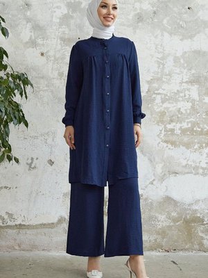 Arfa Ayrobin Düğmeli Salaş Takım Koyu Lavicert