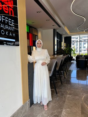 Jan Şifon Gülnaz Abiye Elbise Krem