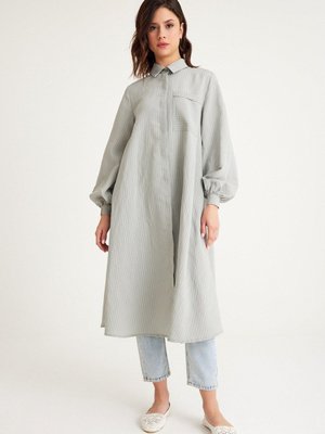 Çizgili Modal Gömlek Gri Bol Kalıp